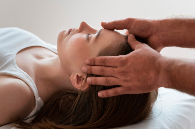 Praticien énergétique utilisant un ordinateur pour créer une vitrine professionnelle